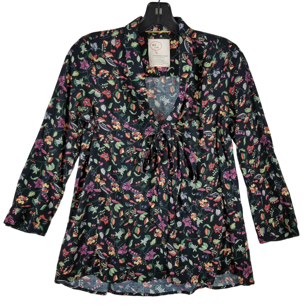 Anthropologie Conversations 21 of 52 Floral Tie Front Blouse Top‎ Rayon Womens 2